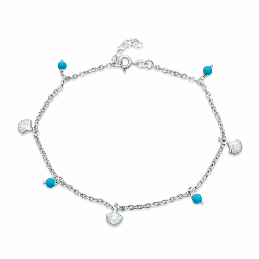 Shop Women Bling Jewelry Charm Bracelets | Charm Sea Aqua Blue Bed Dangle Anklet Ankle Bracelet Sterling Silver