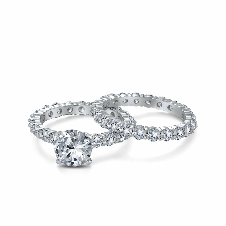 Shop Women Bling Jewelry Engagement Rings | 2Ct Solitaire Eternity Cz Engagement Wedding Ring Set Sterling Silver