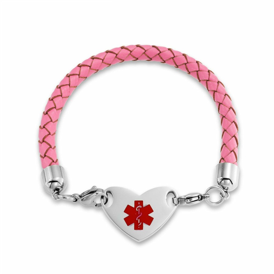 Shop Women Bling Jewelry Engravable Bracelets | Personalized Identification Medical Alert Id Pink Leather Bracelet 7In