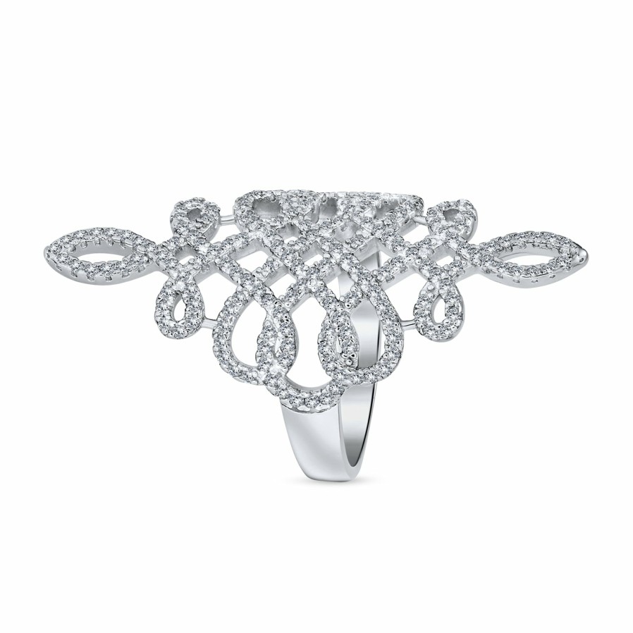 Shop Women Bling Jewelry Statement Cocktail Rings | Art Deco Cz Full Finger Armor Swirl Infinity Ring .925 Sterling Silver