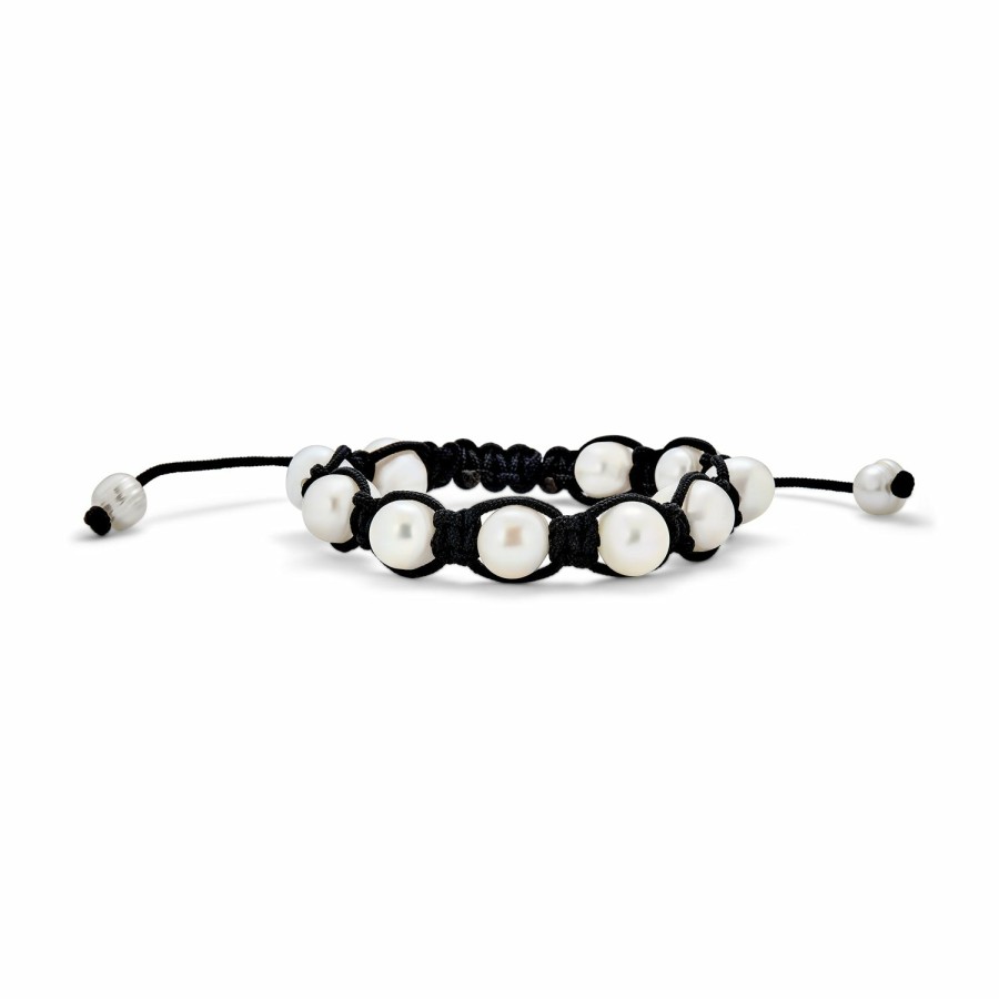 Shop Women Bling Jewelry Wrap Stretch Bracelets | Baroque Freshwater Cultured Pearl Shamballa Bracelet Black Cord String