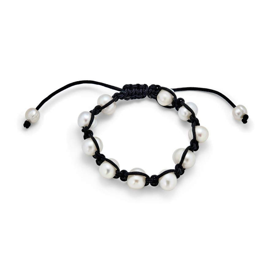 Shop Women Bling Jewelry Wrap Stretch Bracelets | Baroque Freshwater Cultured Pearl Shamballa Bracelet Black Cord String