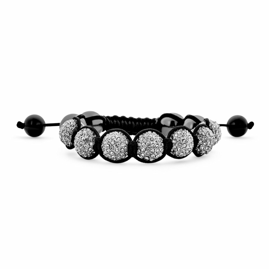 Shop Men Bling Jewelry Shamballa Inspired Bracelets | Crystal Ball Hematite Shamballa Inspired Bracelet Cord