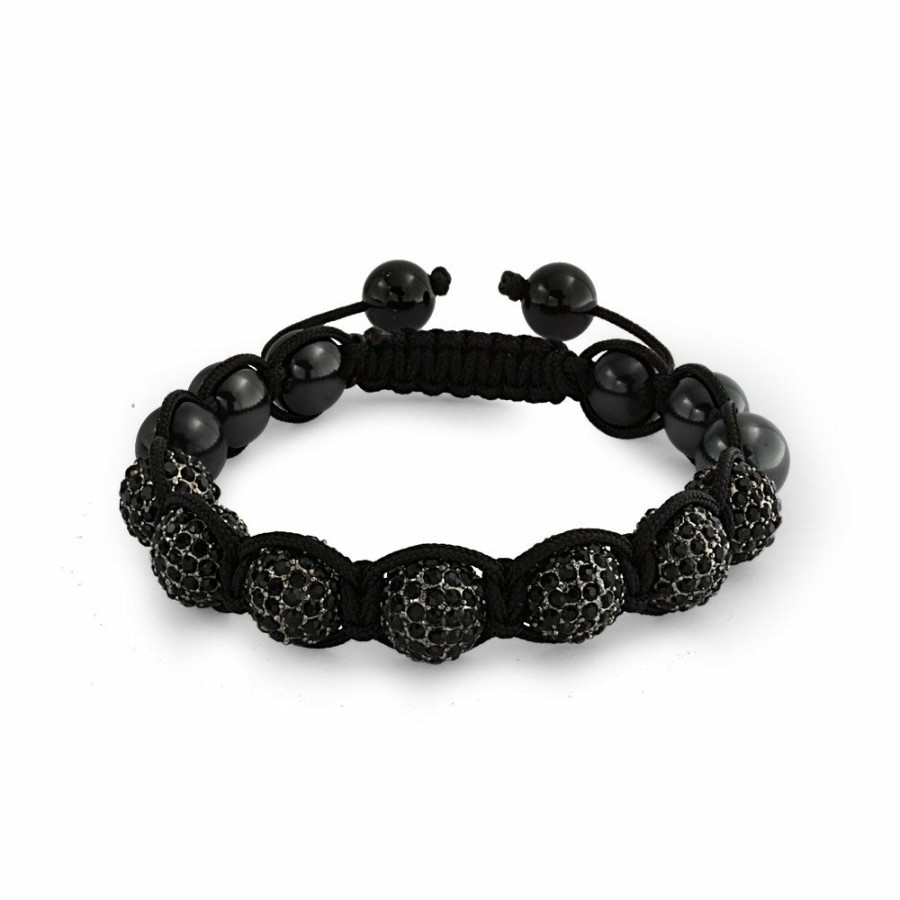 Shop Men Bling Jewelry Shamballa Inspired Bracelets | Crystal Ball Hematite Shamballa Inspired Bracelet Cord