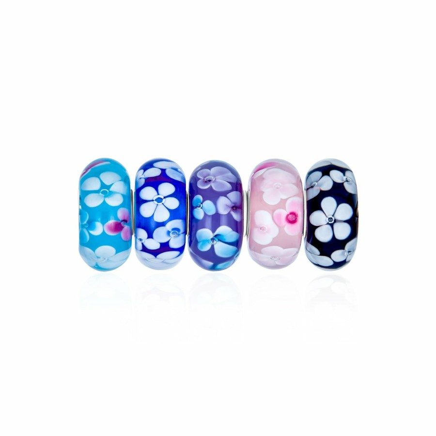 Shop Women Bling Jewelry Flower Beads | Multi Color Flowers Murano Glass Bead Charm Bundle 5 Set .925 Silver