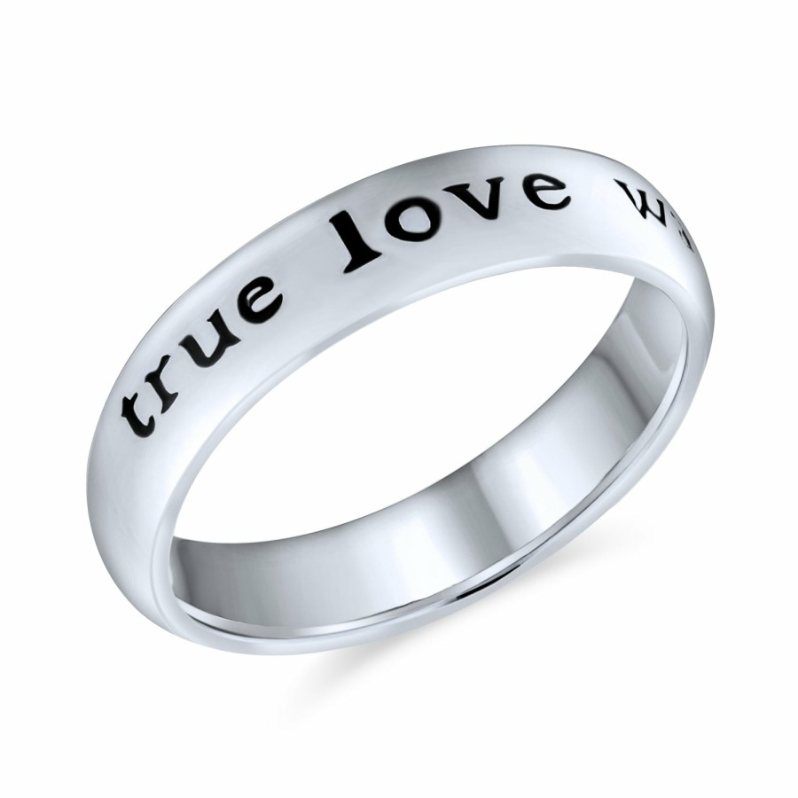 Shop Women Bling Jewelry Engravable Rings | Mantra Words True Love Waits Purity Ring Band .925 Sterling Silver