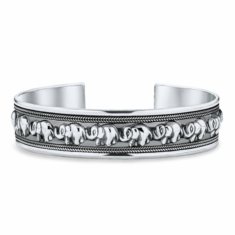 Shop Women Bling Jewelry Cuff Bangle Bracelets | Bali Good Luck Elephant Bangle Cuff Bracelet .925Sterling Silver