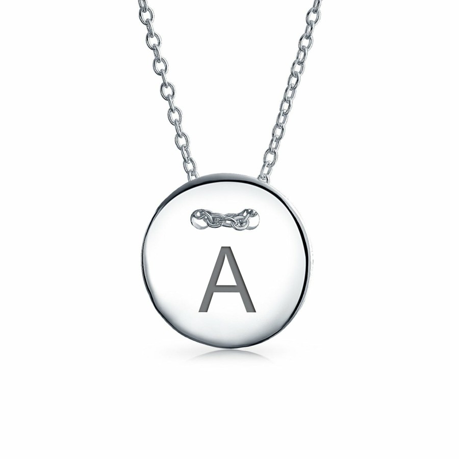 Shop Women Bling Jewelry Delicate Pendant Necklaces | Geometric Round Disc Slide Alphabet Initial Pendant Necklace 16In