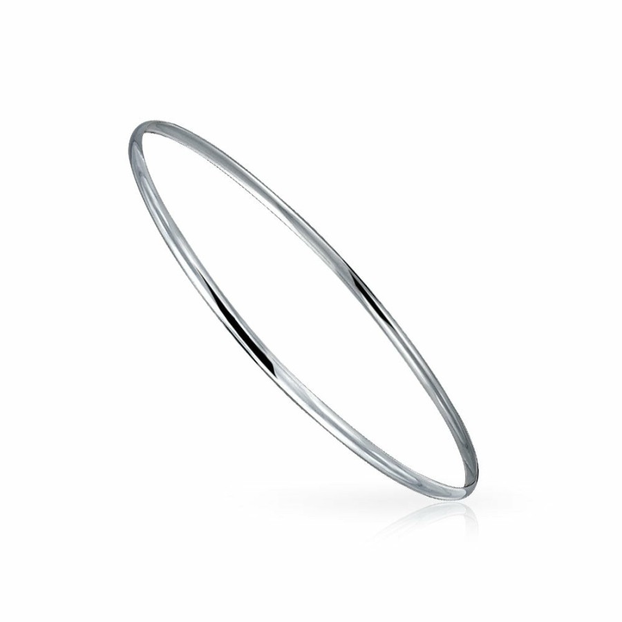 Shop Women Bling Jewelry Delicate Bracelets | Flat Edge Shinny Stacking Thin .925 Sterling Bangle Bracelet 2Mm Silver