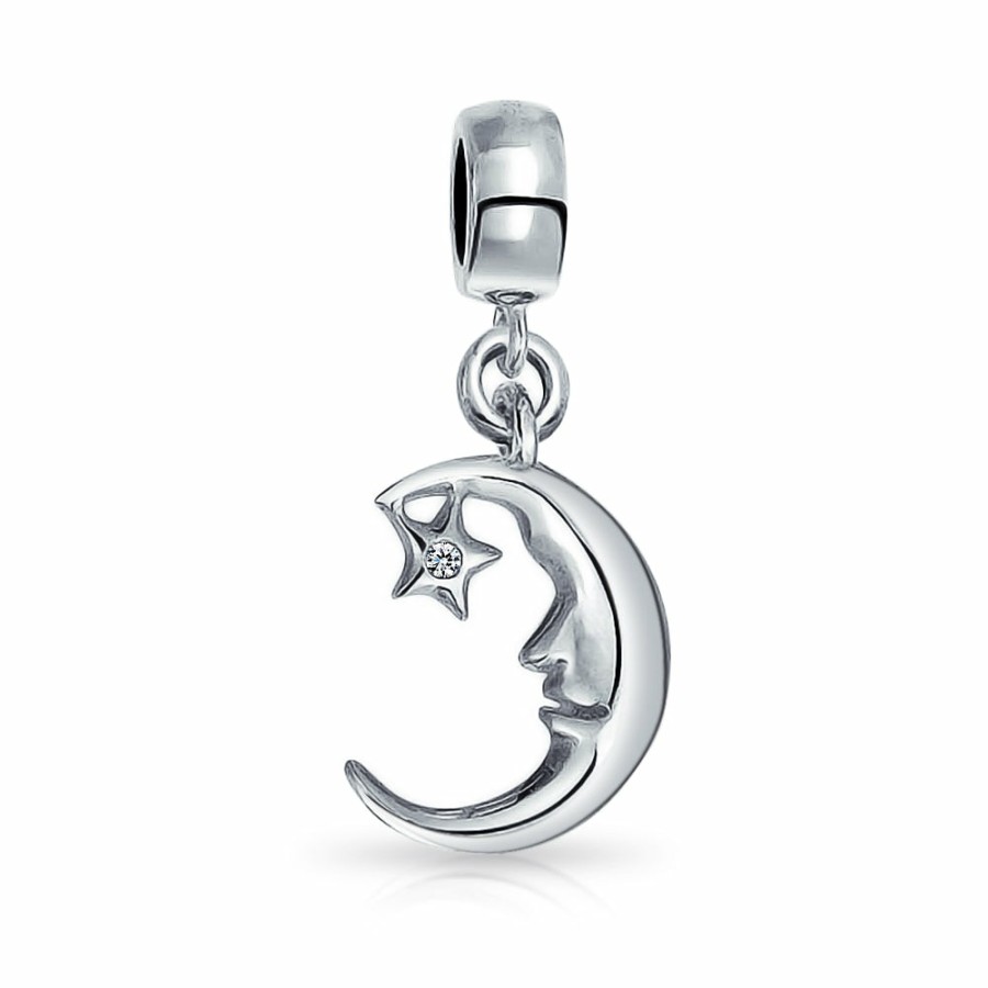 Shop Women Bling Jewelry Dangle Beads | Celestial Sparkling Cz Crescent Moon Star Charm Bead Sterling