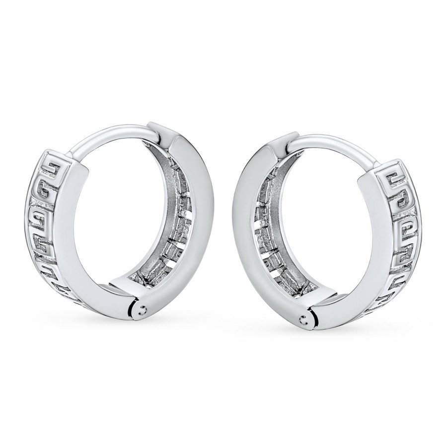 Shop Women Bling Jewelry Hoops Huggies Earrings | Thin Greek Key Cutout Design Hoop Earrings .925 Sterling Silver