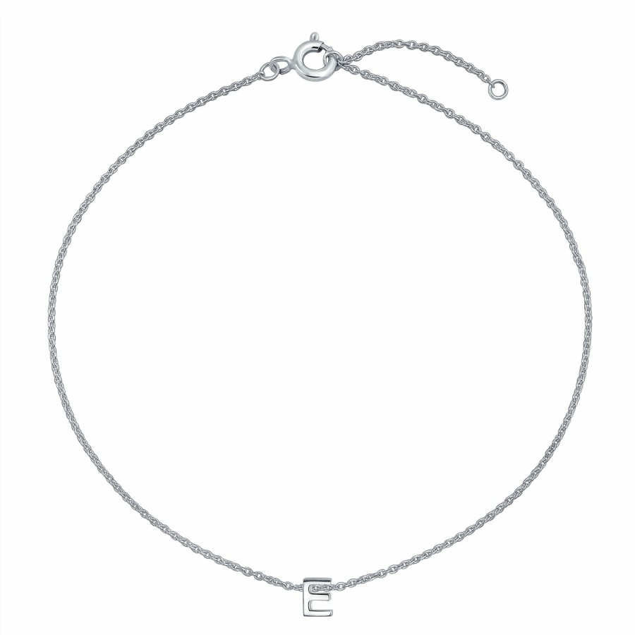 Shop Women Bling Jewelry Delicate Bracelets | Letter Block Alphabet Initial Ankle Bracelet Anklet Sterling Silver