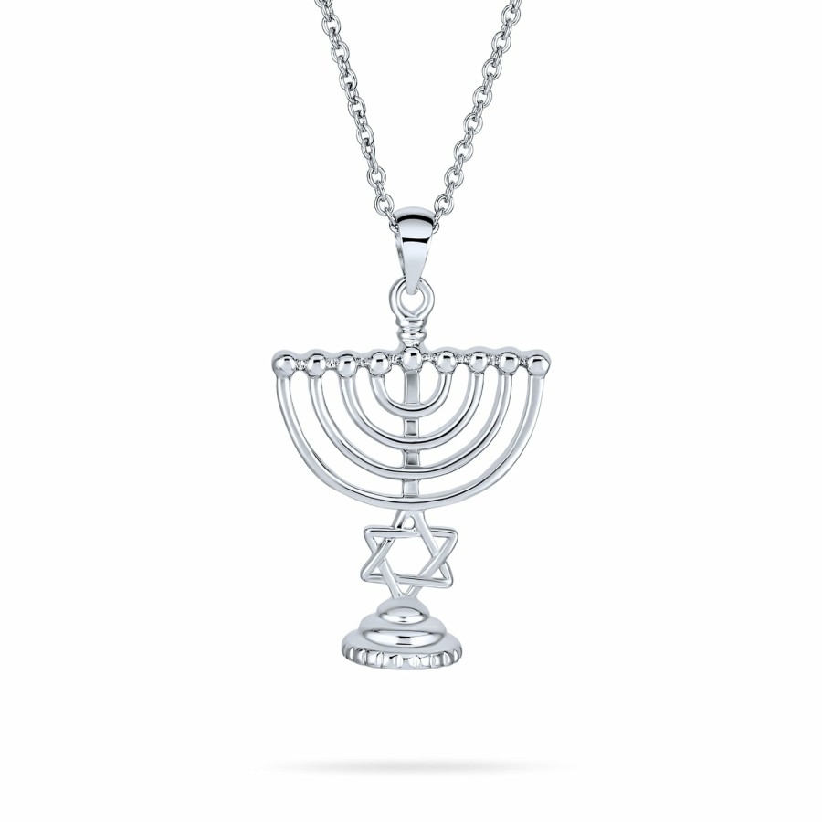 Shop Women Bling Jewelry Pendant Necklaces | Opal Judaica Hanukkah Menorah Star Of David Pendant Necklace Silver