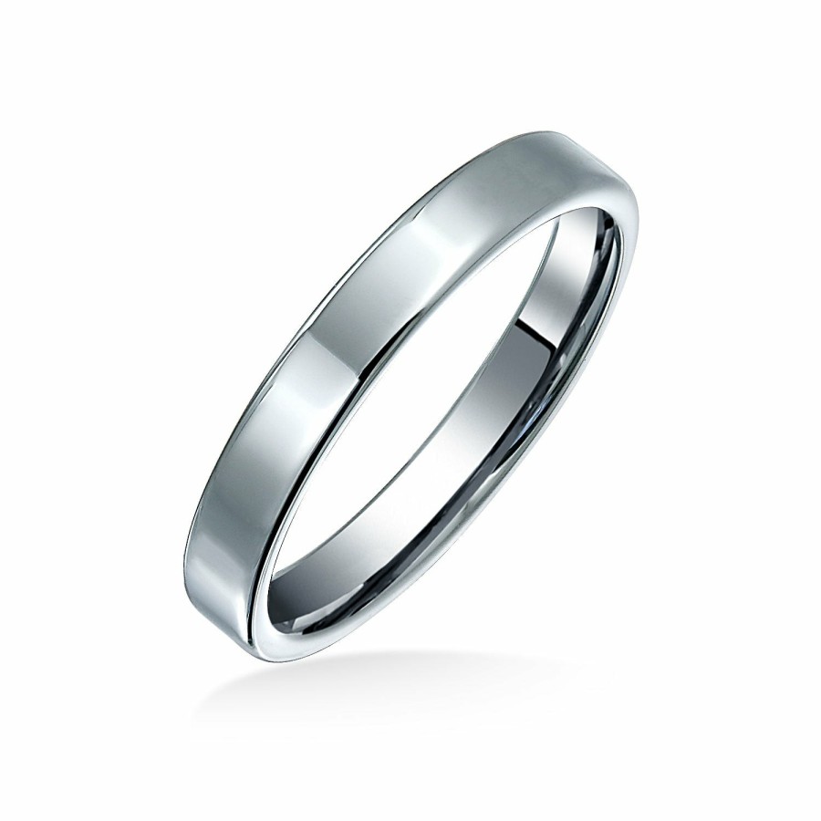 Shop Men Bling Jewelry Mens Engravable Rings | Thin Cigar Flat Couples Wedding Band Titanium Rings Shine Polished 3Mm