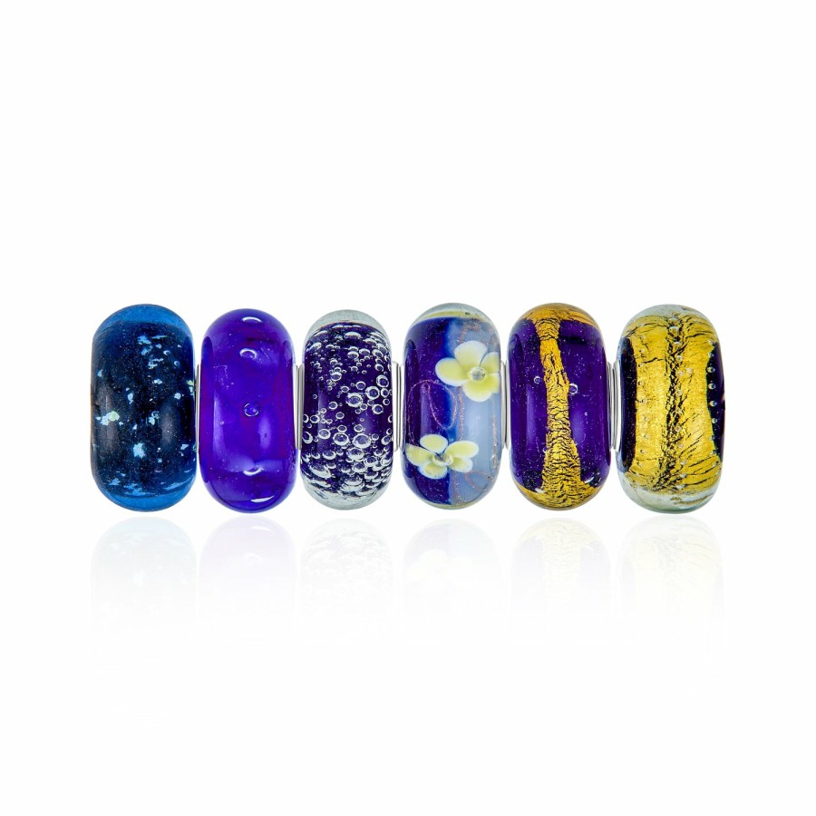 Shop Women Bling Jewelry Flower Beads | Bundle Set 6 Assorted Blue Navy Murano Glass Bead Charm .925 Silver