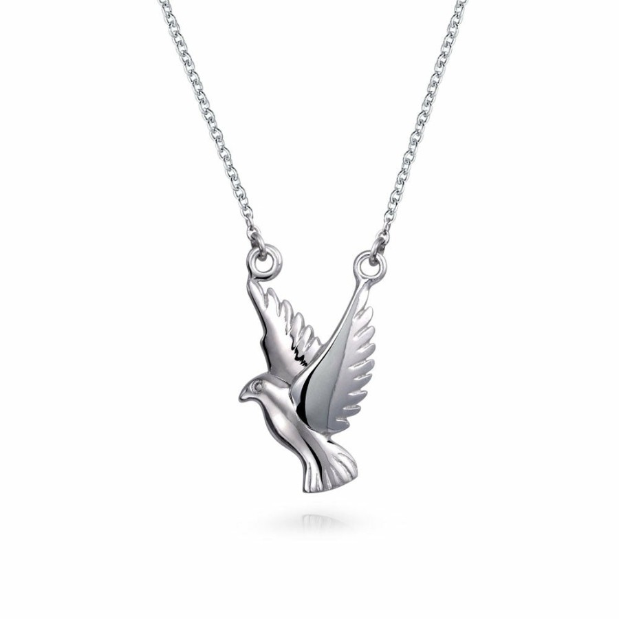 Shop Women Bling Jewelry Pendant Necklaces | Peace Dove Faith Bird Pendant Necklace .925 Sterling Silver Chain