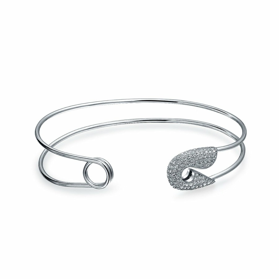 Shop Women Bling Jewelry Cuff Bangle Bracelets | Safety Pin Support Refugee White Bangle Cuff Bracelet Sterling Silver