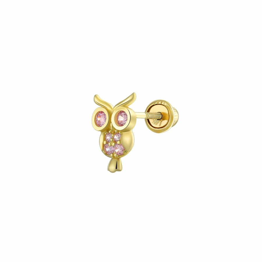 Shop Women Bling Jewelry Stud Earrings | Real 14K Gold Owl Snake Butterfly Cartilage Stud Earring Cz Screwback