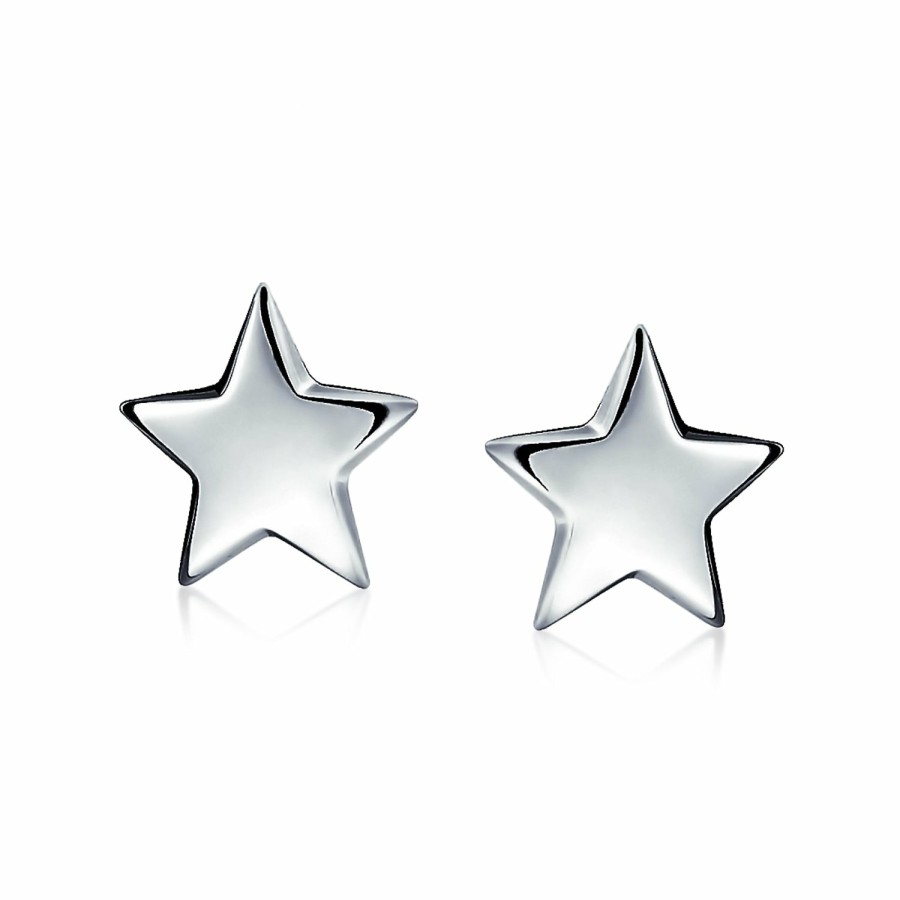 Shop Women Bling Jewelry Engravable Earrings | Initial A-Z Celestial Usa Patriotic Rock Star Stud Earrings .925 Silver