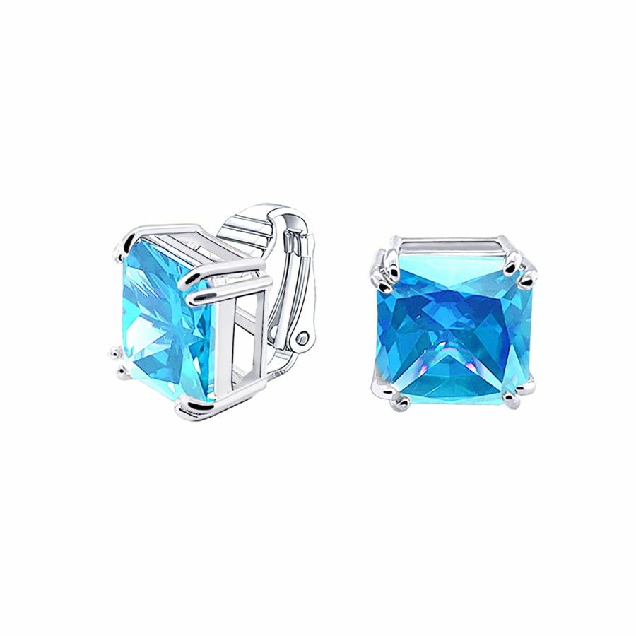 Shop Women Bling Jewelry Clip On Earrings | 5Ct Princess Cut Solitaire Cz Clip On Stud Earrings Birthstone Colors