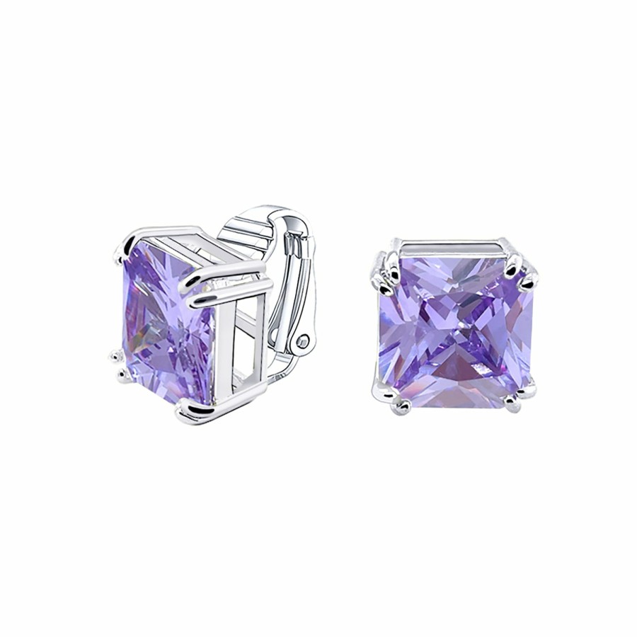 Shop Women Bling Jewelry Clip On Earrings | 5Ct Princess Cut Solitaire Cz Clip On Stud Earrings Birthstone Colors