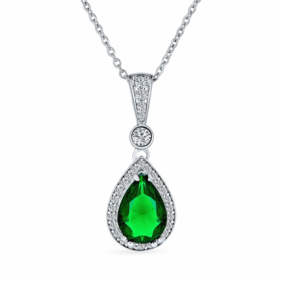 Shop Women Bling Jewelry Pendant Necklaces | Solitaire Drop Pendant Necklace Imitation Sapphire Cz Halo