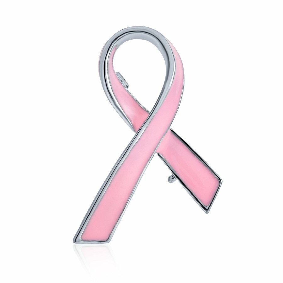 Shop Women Bling Jewelry Pins & Brooches | Cancer Awareness Ribbon Brooch Pin Silver Enamel