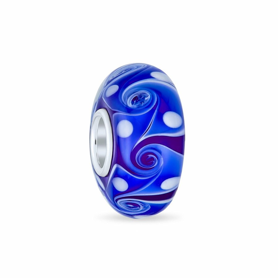 Shop Women Bling Jewelry Glass Crystal Beads | White Wave Swirl Murano Glass Bead Charm Spacer .925Sterling Silver