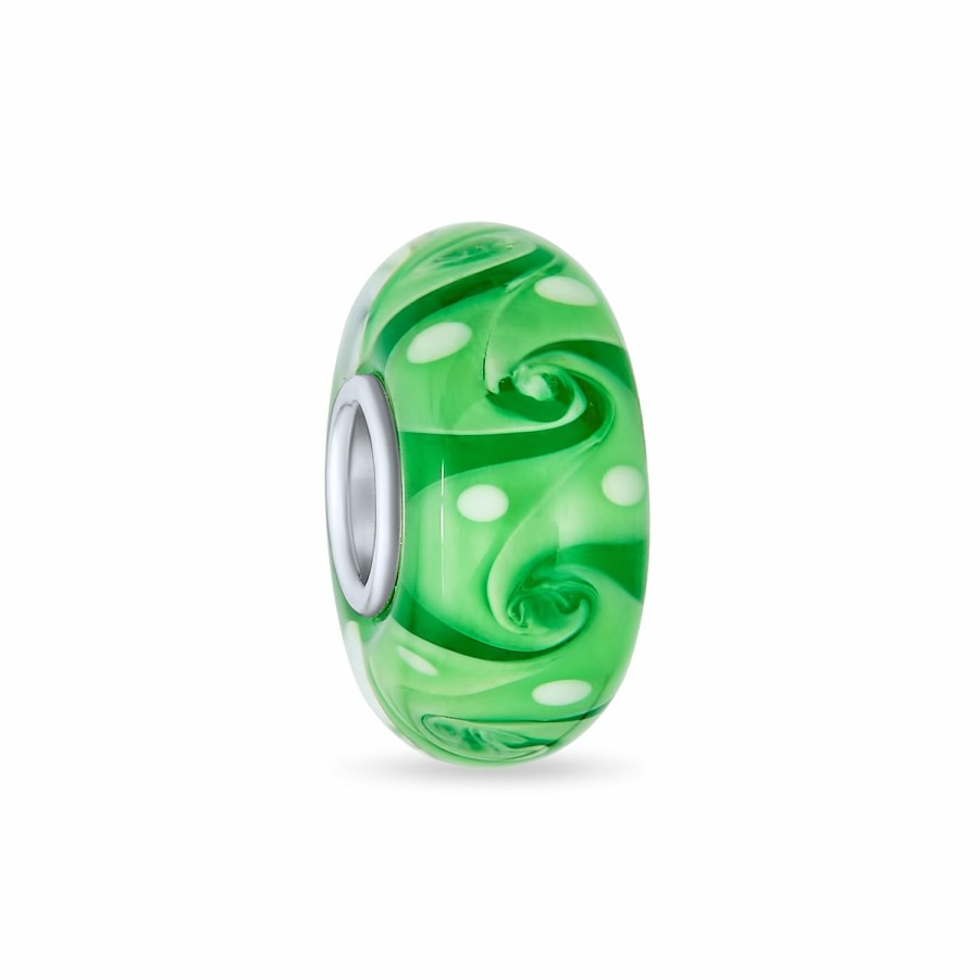 Shop Women Bling Jewelry Glass Crystal Beads | White Wave Swirl Murano Glass Bead Charm Spacer .925Sterling Silver