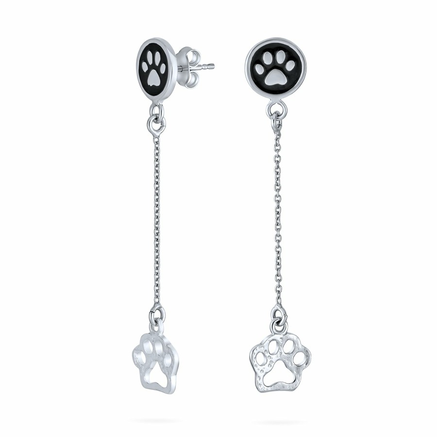 Shop Women Bling Jewelry Dangle Drop Earrings | Pet Lover Dog Cat Puppy Kitten Paw Print Earrings .925 Sterling Silver