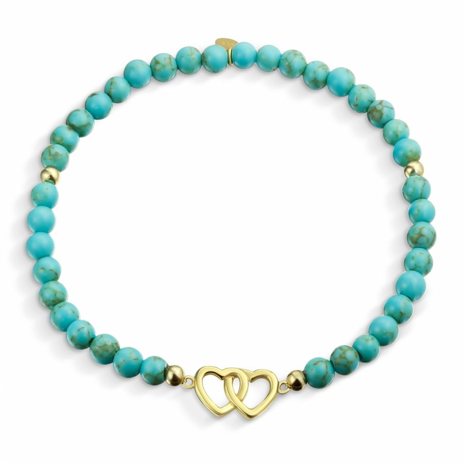 Shop Women Bling Jewelry Wrap Stretch Bracelets | Heart Bff Turquoise Bead Bracelet Gold Plated .925 Sterling Silver