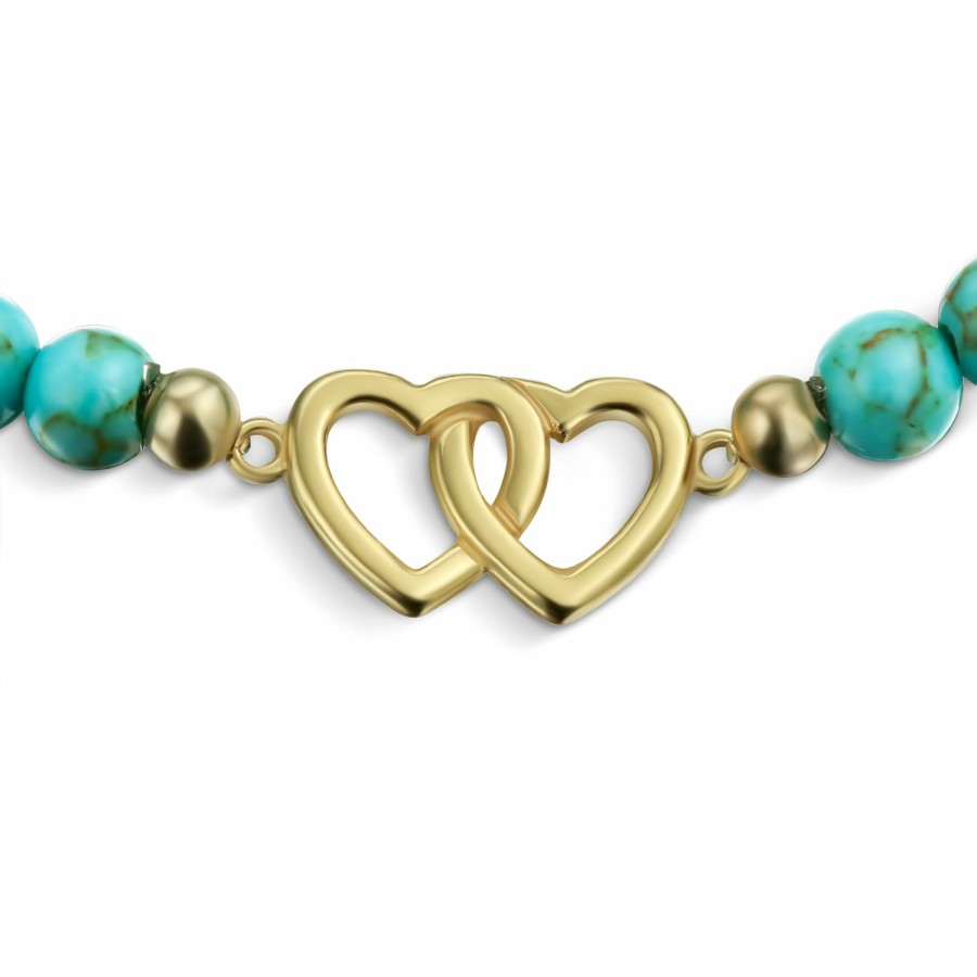 Shop Women Bling Jewelry Wrap Stretch Bracelets | Heart Bff Turquoise Bead Bracelet Gold Plated .925 Sterling Silver