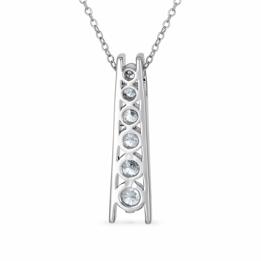 Shop Women Bling Jewelry Pendant Necklaces | Solitaire Cz Graduated Cz Journey Bar Pendant Necklace Sterling Silver