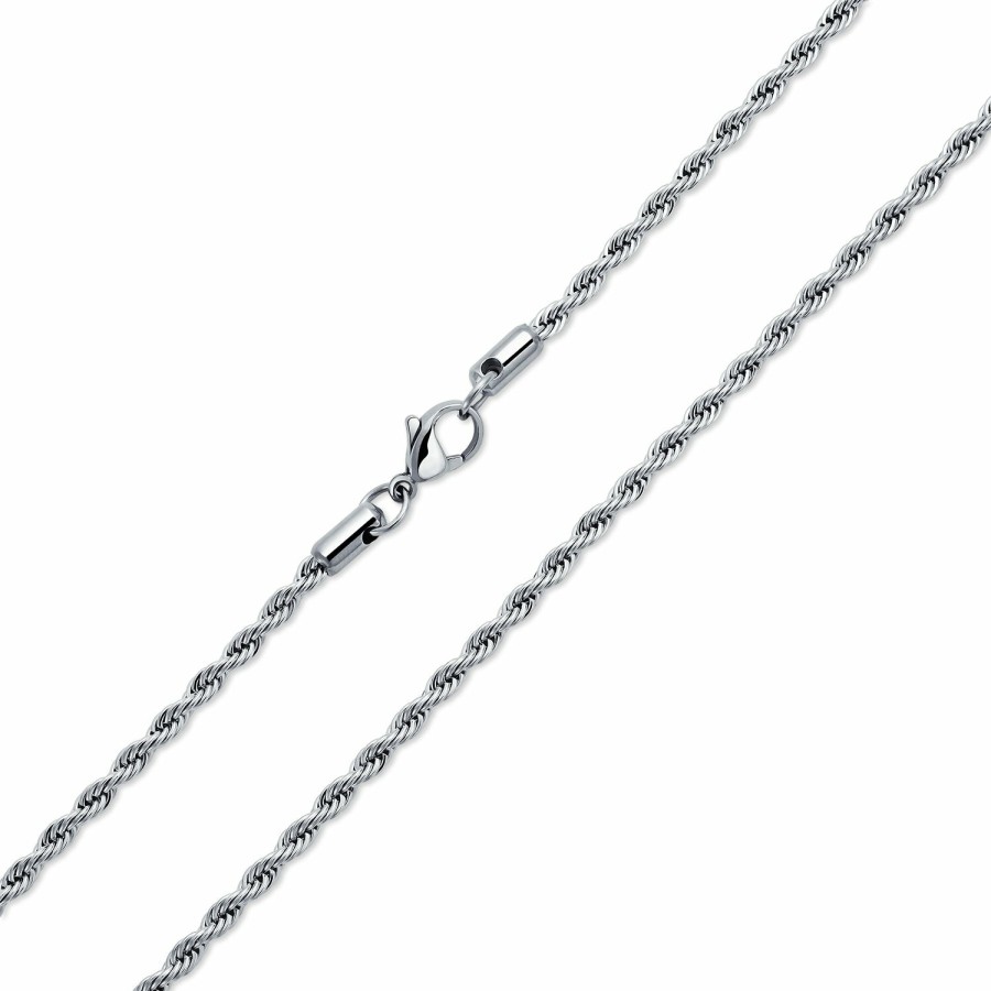 Shop Women Bling Jewelry Pendant Necklaces | Unisex Twist Cable Rope Chain Necklace Silver Stainless Steel 18 20 24"