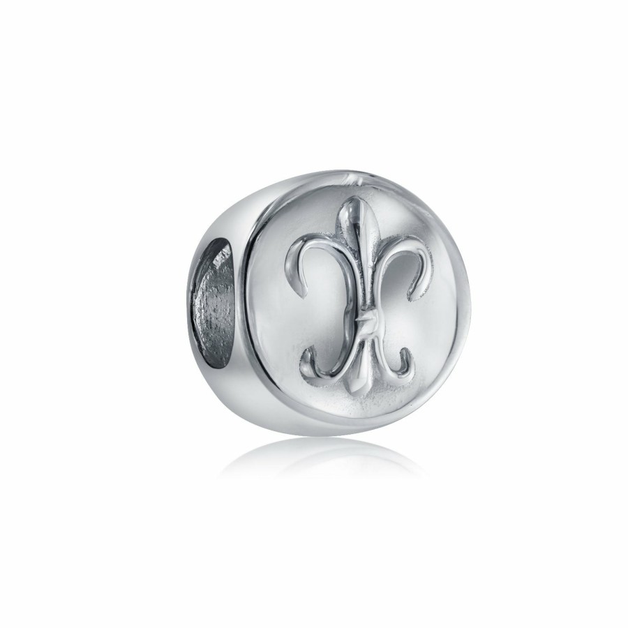 Shop Women Bling Jewelry Flower Beads | Fleur De Lis Symbolic Flower Ornate Charm Bead .925 Sterling Silver