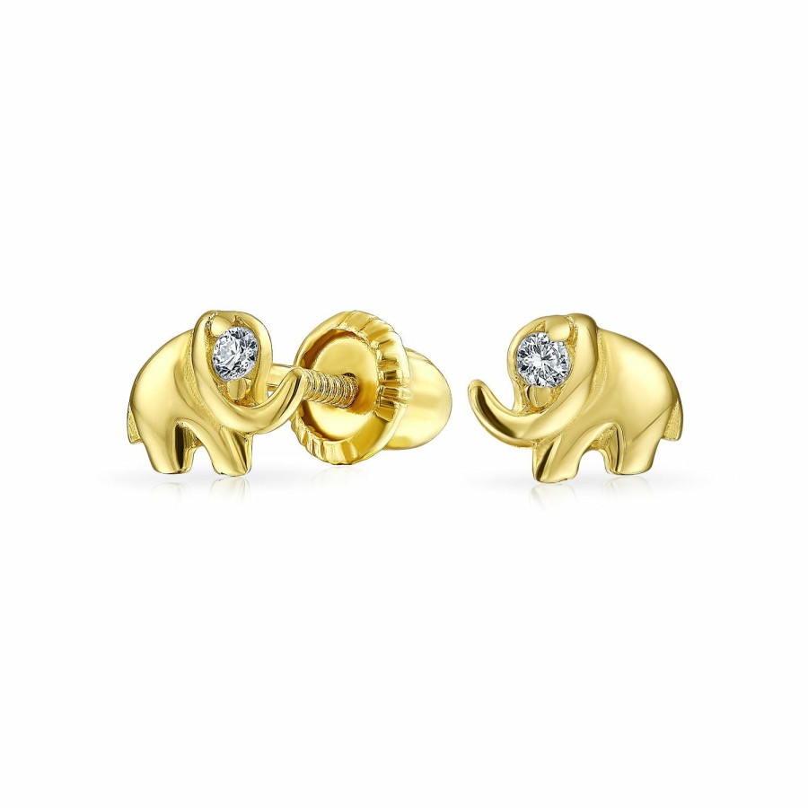 Shop Women Bling Jewelry Stud Earrings | Minimalist Cz Lucky Elephant Stud Earrings Real 14K Gold Screw Back