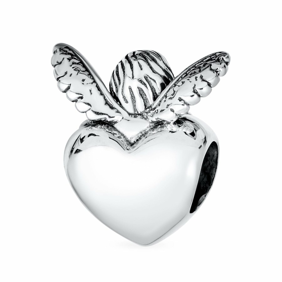 Shop Women Bling Jewelry Christmas Charms Beads | Protection Guardian Angel Wings Heart Bead Charm .925Sterling Silver