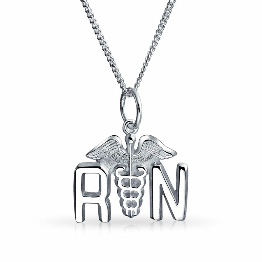 Shop Women Bling Jewelry Pendant Necklaces | Rn Registered Nurse Caduceus Pendant Charm Sterling Necklace