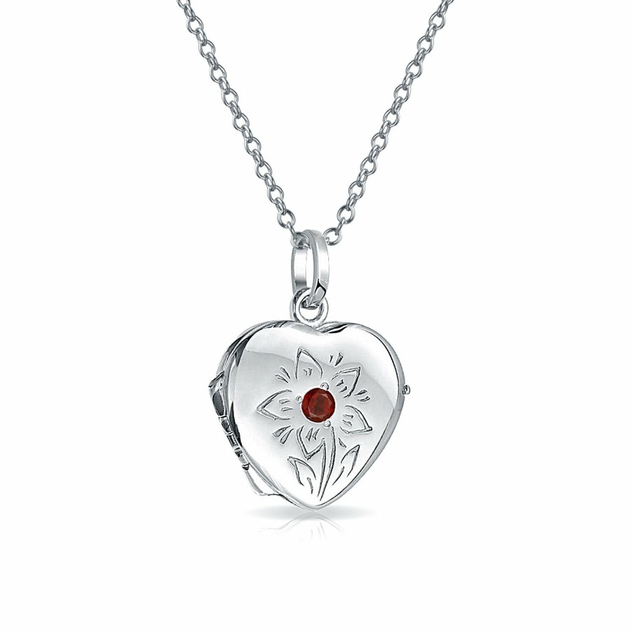 Shop Women Bling Jewelry Engravable Necklaces | Cz Accent Holds Picture Star Flower Heart Locket Necklace .925 Silver