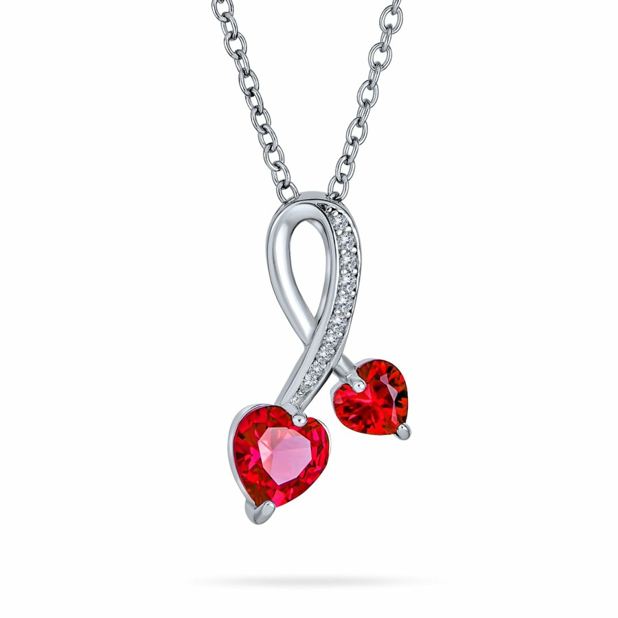 Shop Women Bling Jewelry Pendant Necklaces | Ruby Red Aaa Cz Twisting Infinty Hearts Love Knot Pendant .925 Silver