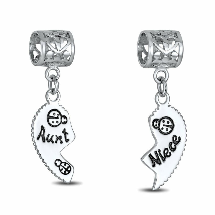 Shop Women Bling Jewelry Dangle Beads | Aunt Niece Puzzle 2Pc Split Heart Dangle Bead Charm Sterling Silver