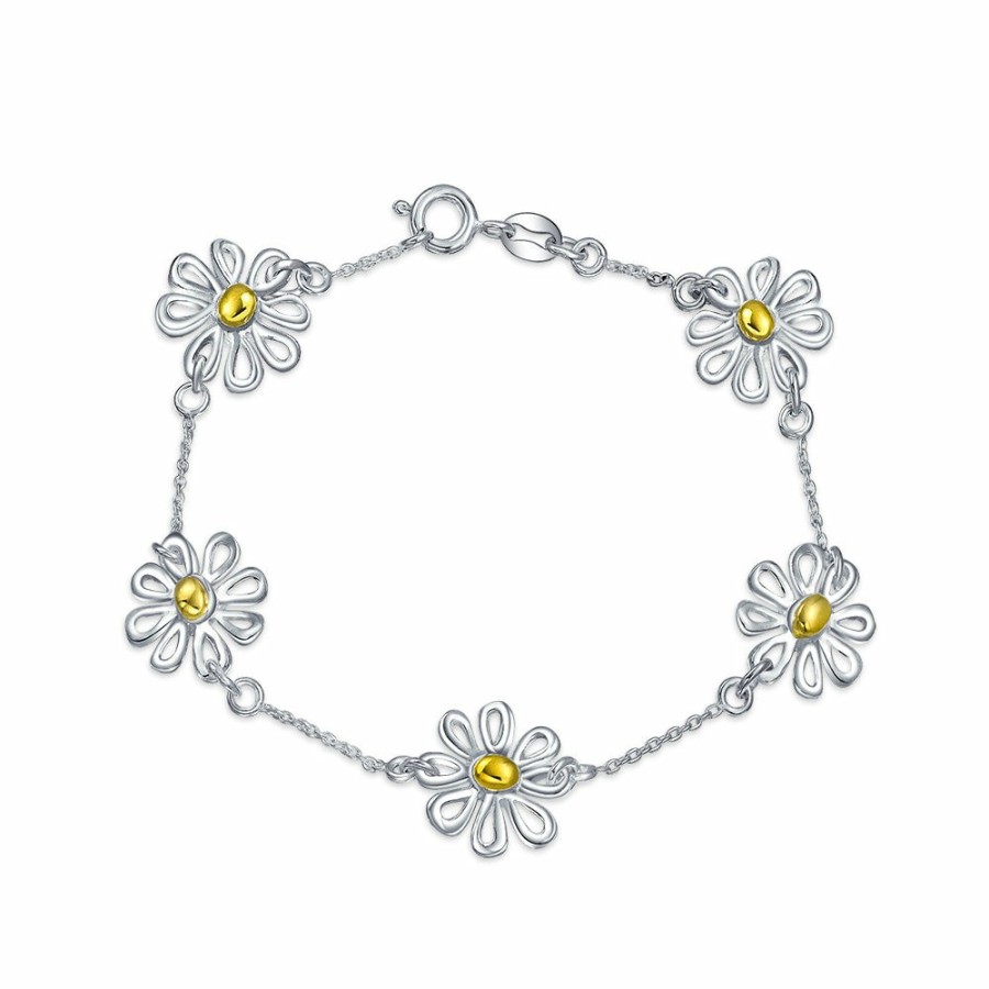 Shop Women Bling Jewelry Delicate Pendant Necklaces | 2-Tone Sunflower Daisy Jewelry Flower Earrings Bracelet Pendant Silver