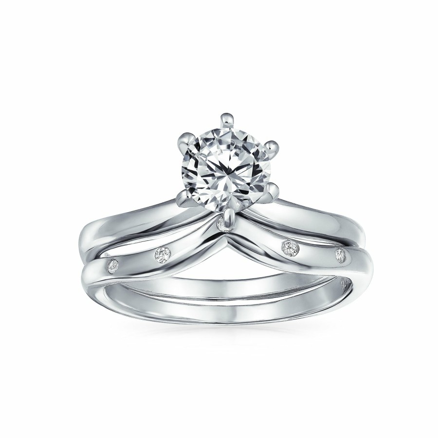 Shop Women Bling Jewelry Engagement Rings | 1Ct Solitaire Aaa Cz Etoile Engagement Ring Set .925 Sterling Silver