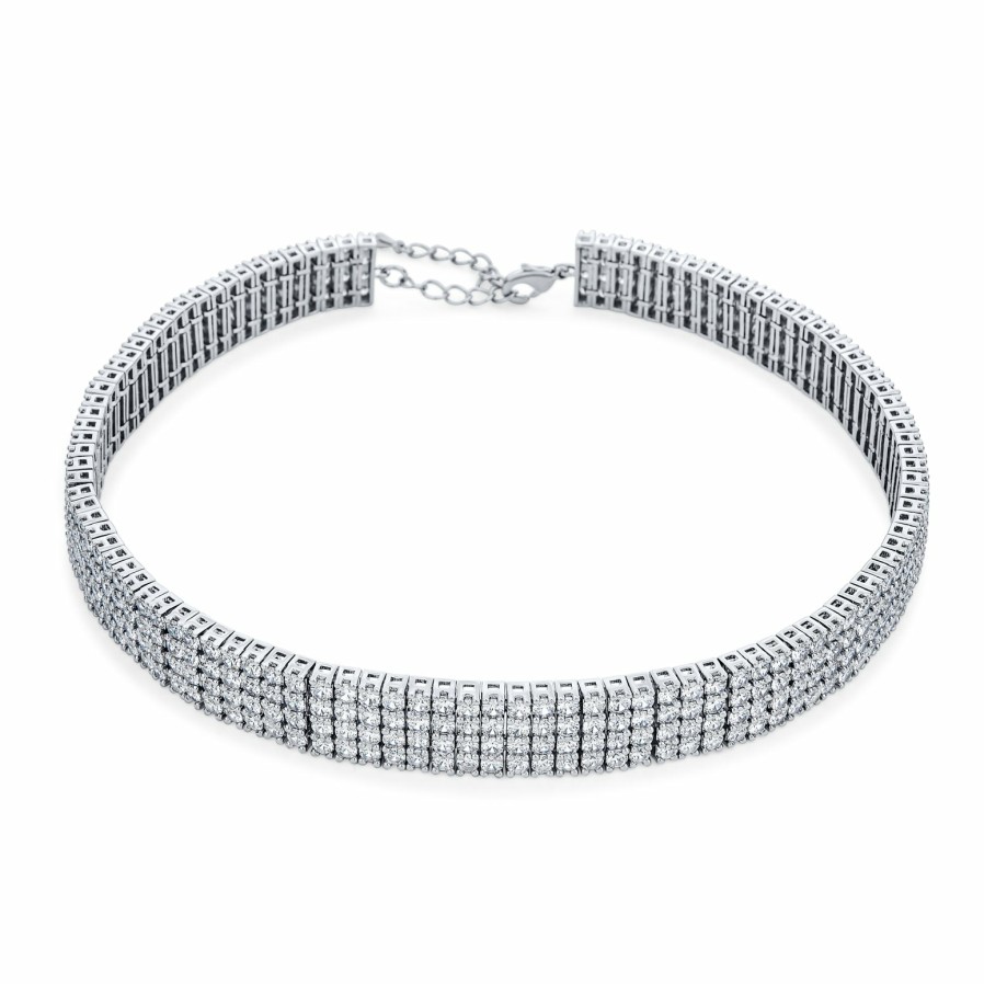 Shop Women Bling Jewelry Statement Necklaces | Holiday Fashion Bridal Wide 5 Row Crystal Statement Choker Necklace