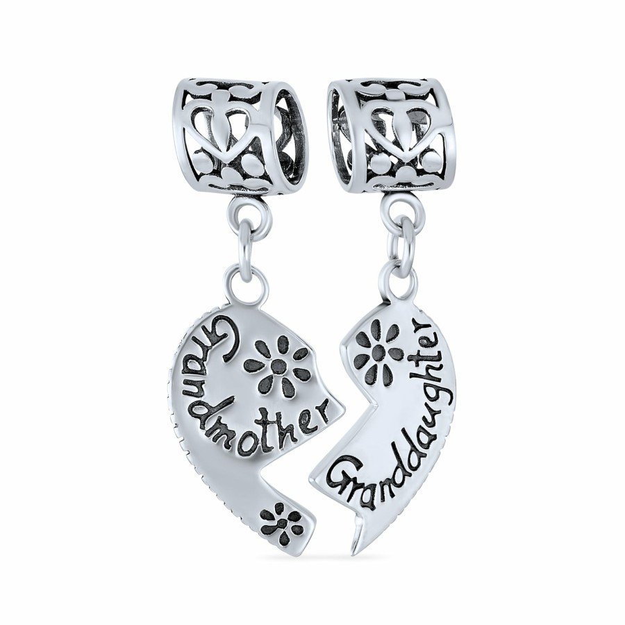 Shop Women Bling Jewelry Love Heart Beads | Bff Grandma Mother Word Heart Shape Dangle Bead Charm Sterling