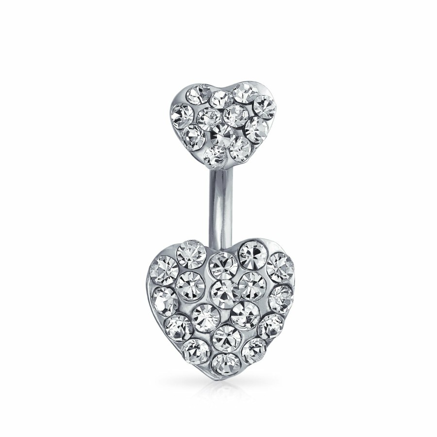 Shop Women Bling Jewelry Belly Rings | Crystal Heart Bar Belly Navel Ring Body Surgical Stainless Steel