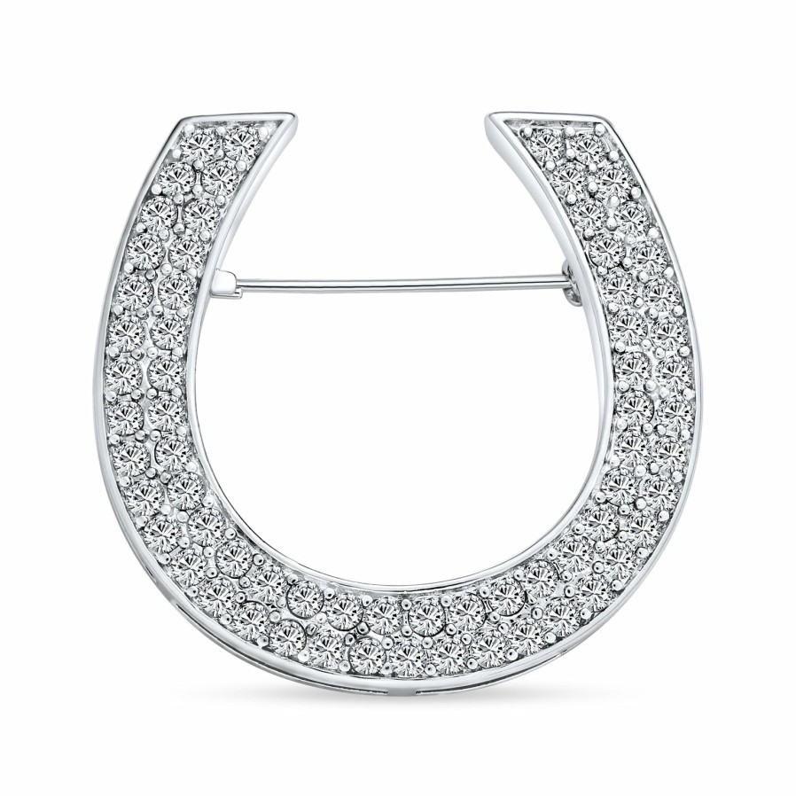 Shop Women Bling Jewelry Pins & Brooches | Western Fashion Statement Equestrian Cz Scarf Horseshoe Brooch Pin