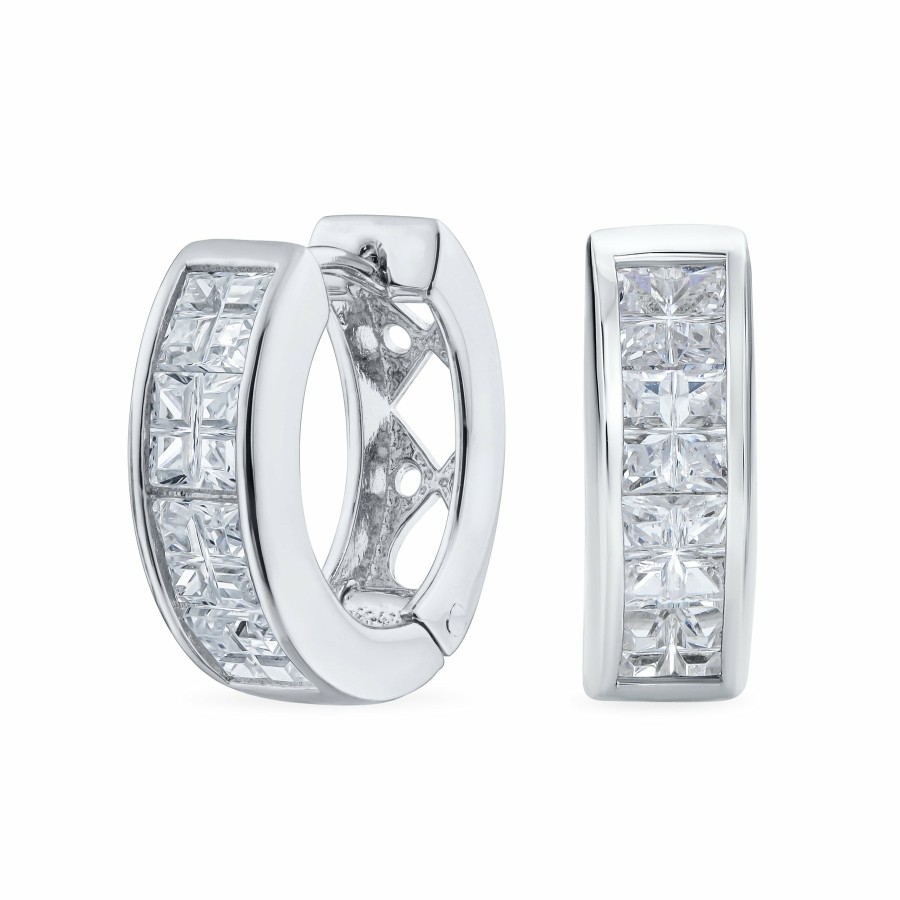 Shop Men Bling Jewelry Mens Earrings | Small Princess Cut Cz Channel Set Hoop Huggie Earrings .925