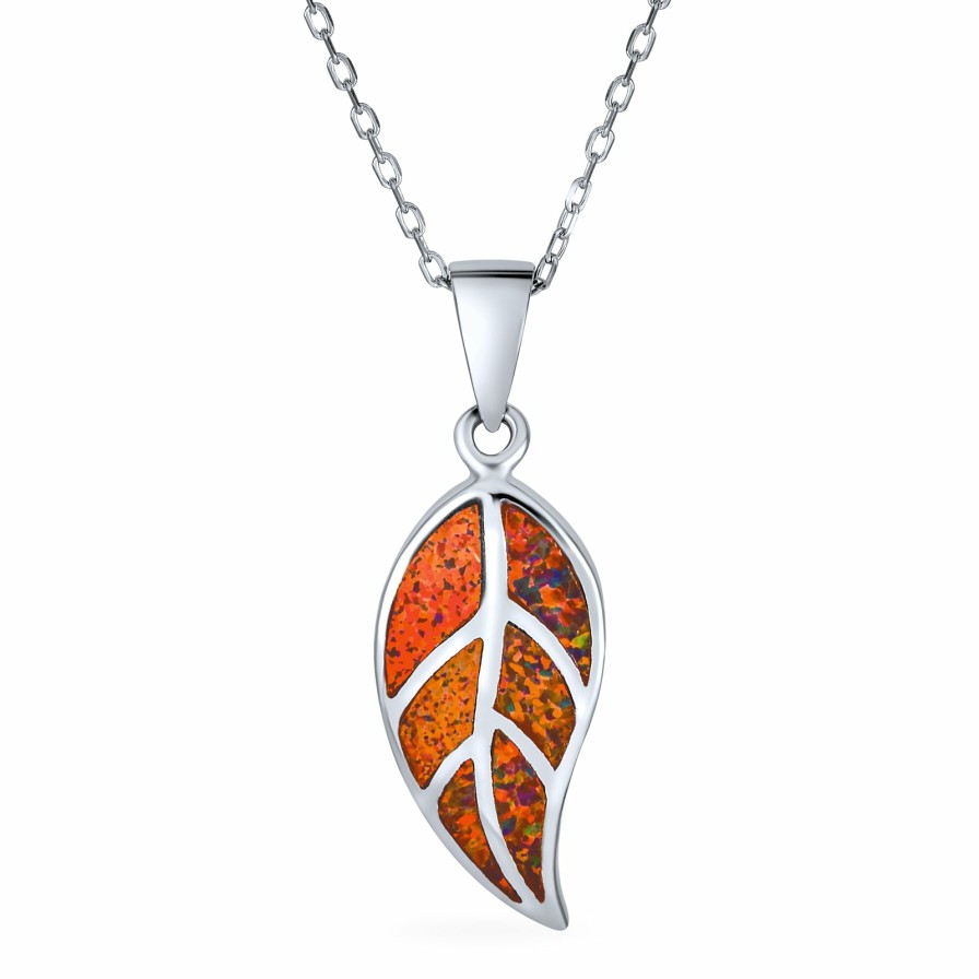 Shop Women Bling Jewelry Pendant Necklaces | Western Jewelry Leaf Pendant Fire Created Opal Necklace Silver