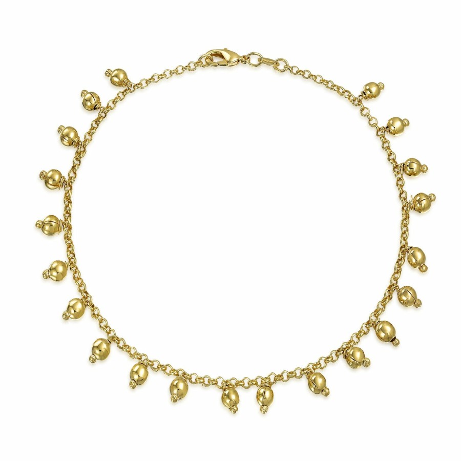 Shop Women Bling Jewelry Delicate Bracelets | Multi Dangle Bead Charm Anklet Ankle Bracelet Gold Plated 9.5 Inch